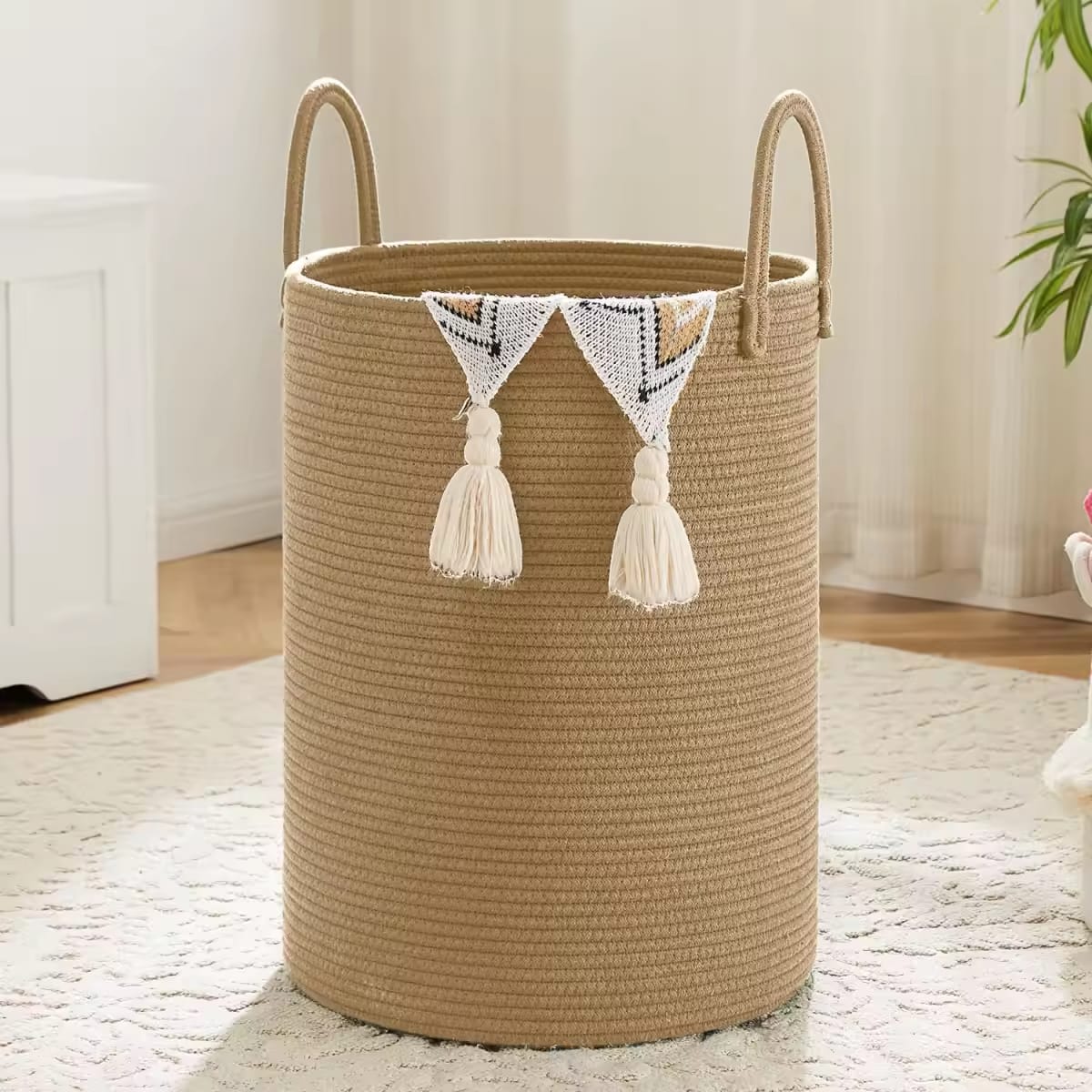 Cotton rope basket 35x50cm, large storage organizer for laundry, toys, and blankets