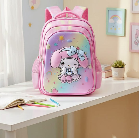 Cartoon themed school backpack with multiple compartments for kids