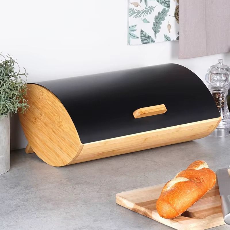 Bamboo Bread Bin with Metallic Cover – Kitchen Bread Storage Container