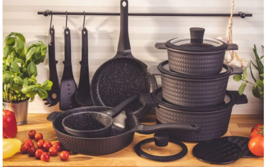 15pcs nonstick cookware set – durable pots and pans with glass lids for kitchen cooking

 