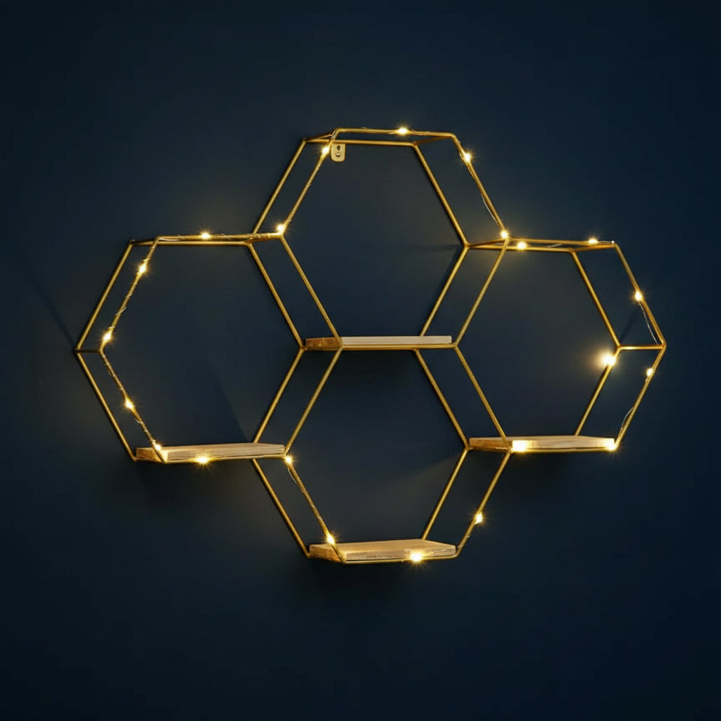4-Piece Hexagon Wall Shelf with LED Lights