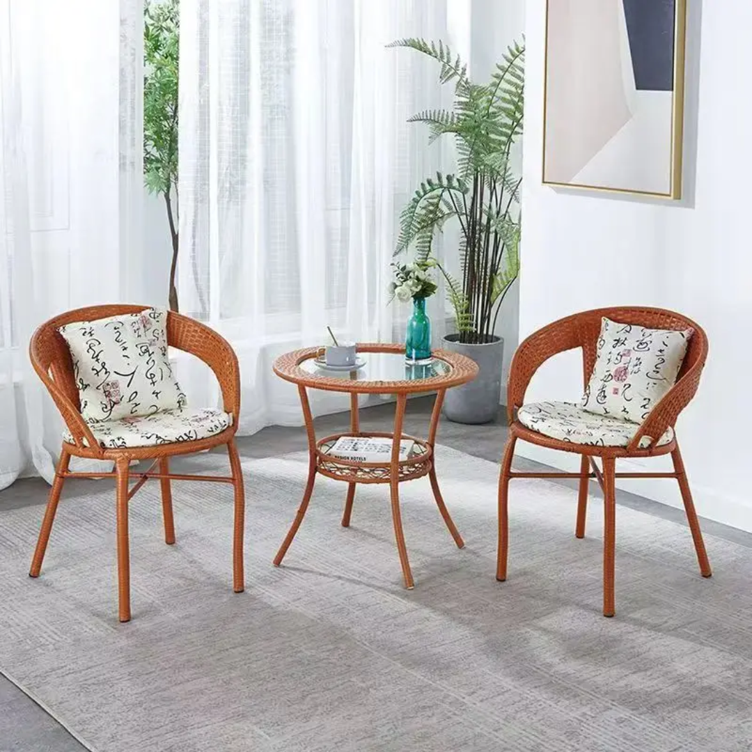 Unique White Cane 2-Chair & 1-Table Set
