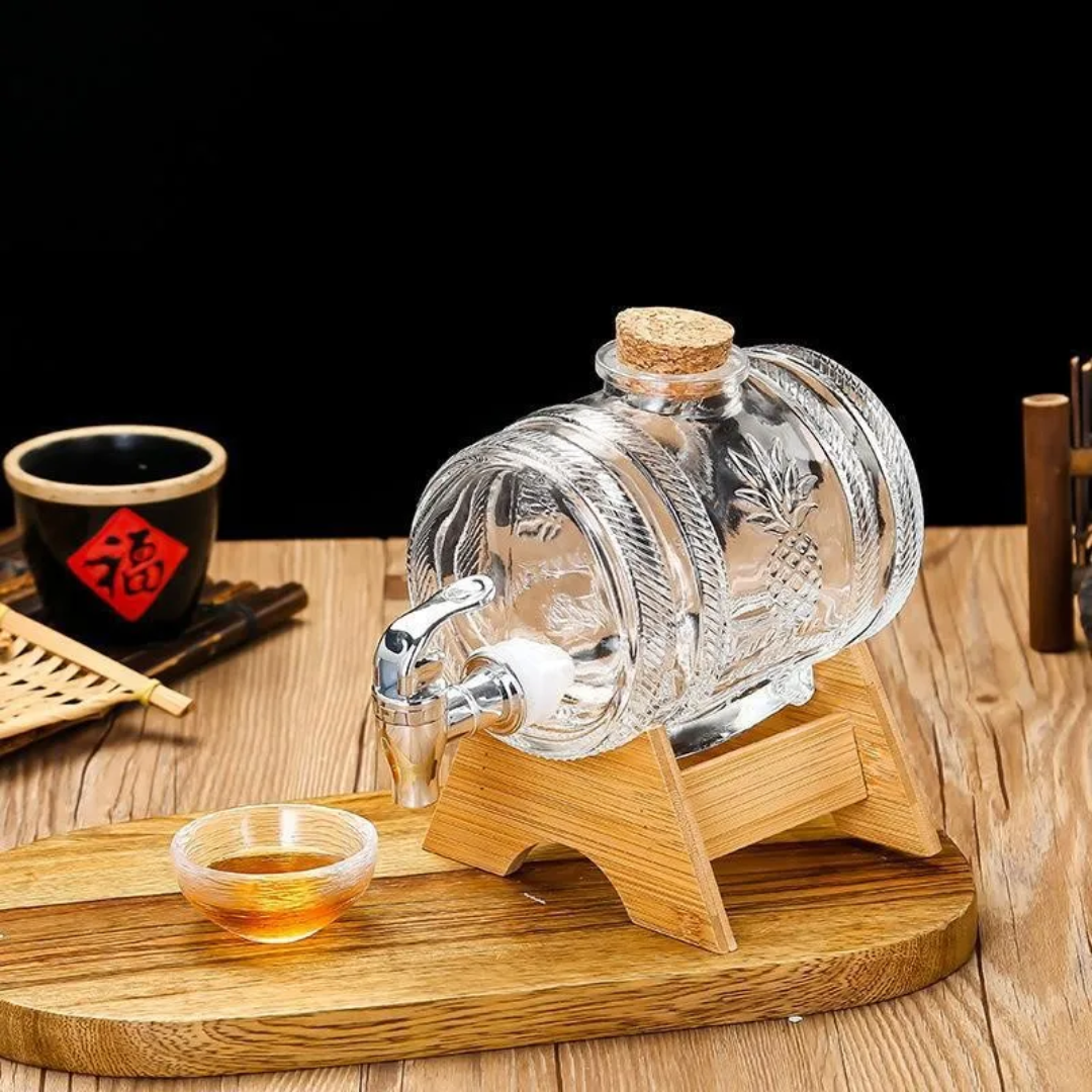 5L Wine Barrel Dispenser with Bamboo Stand