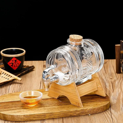 5L Wine Barrel Dispenser with Bamboo Stand