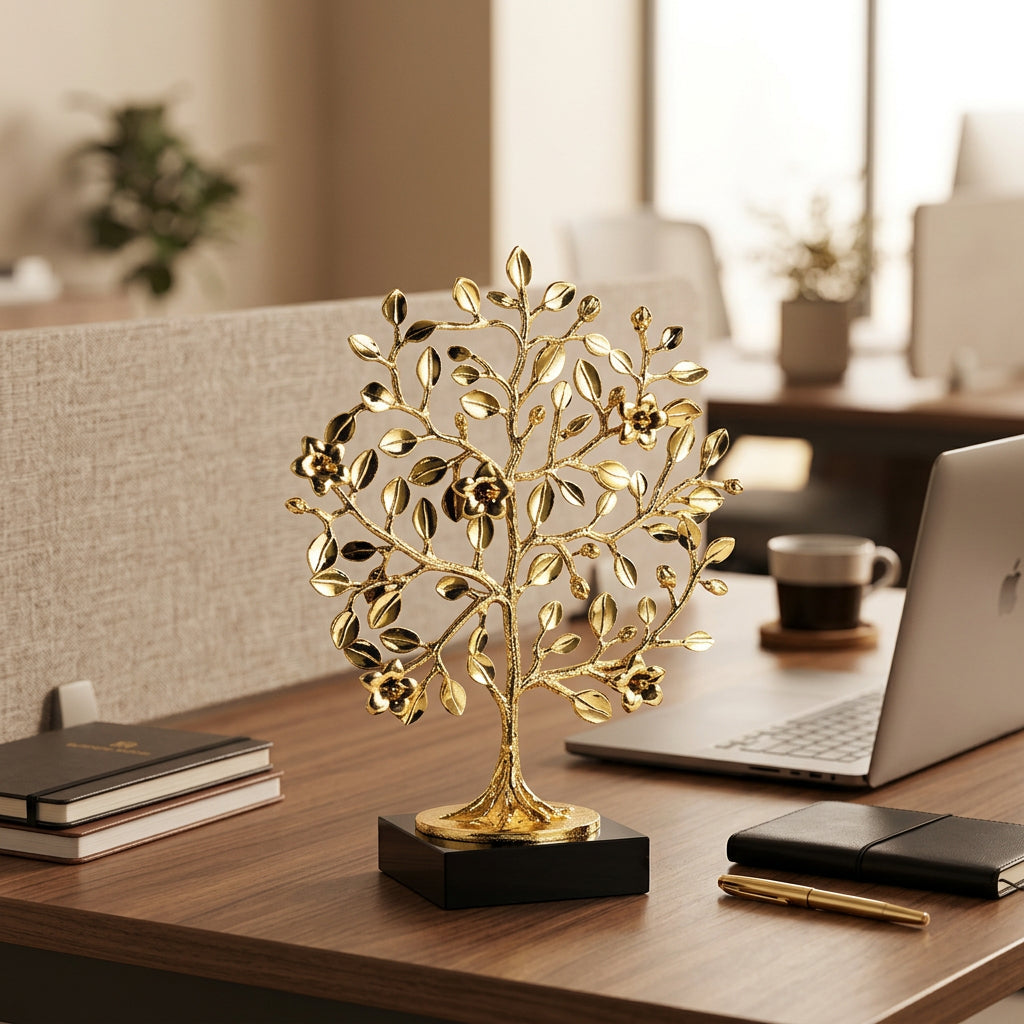 Gold decorative fortune tree ornament for home or office display