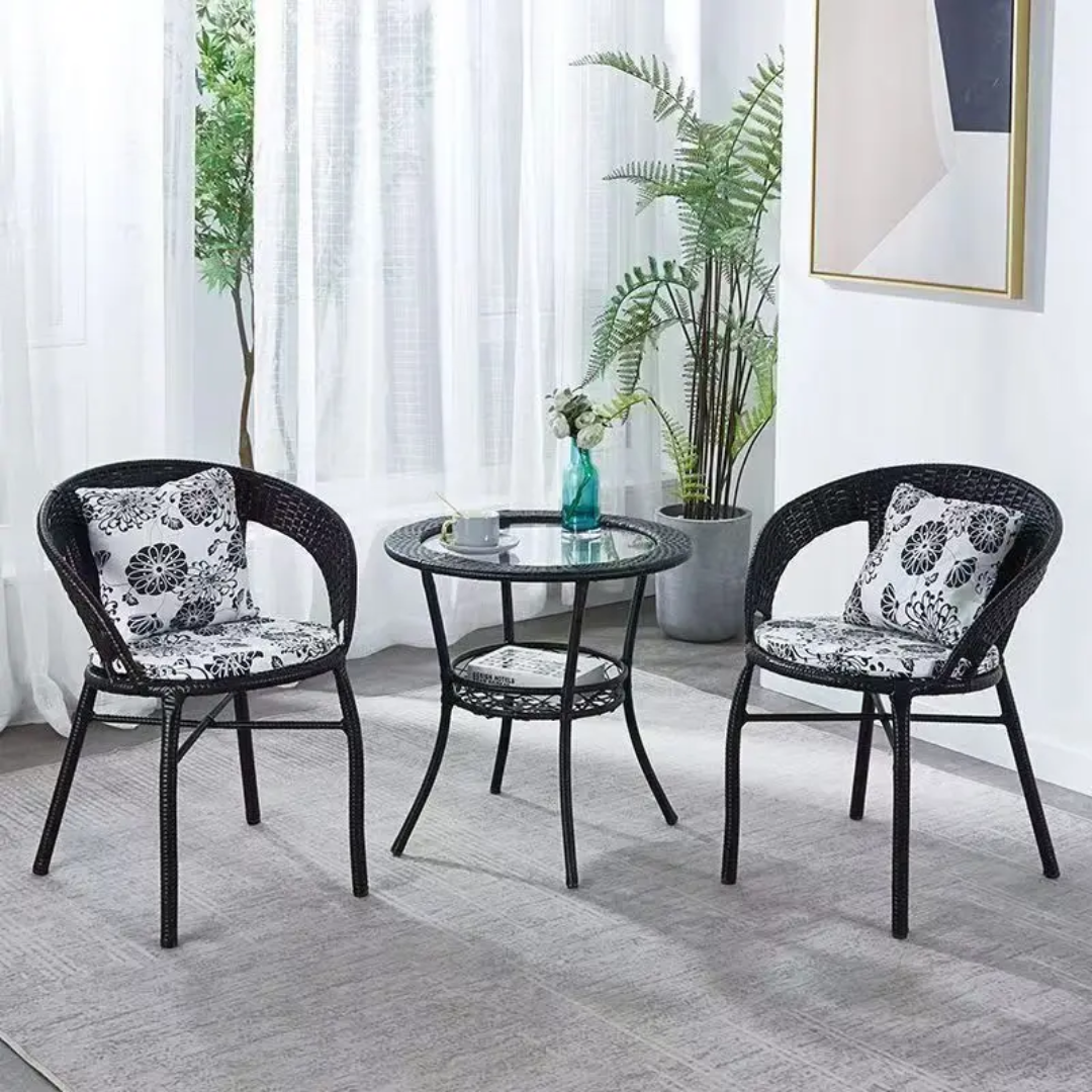 Unique White Cane 2-Chair & 1-Table Set