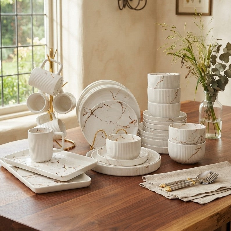 36Pc Ceramic Dinner Set with White Floral Design