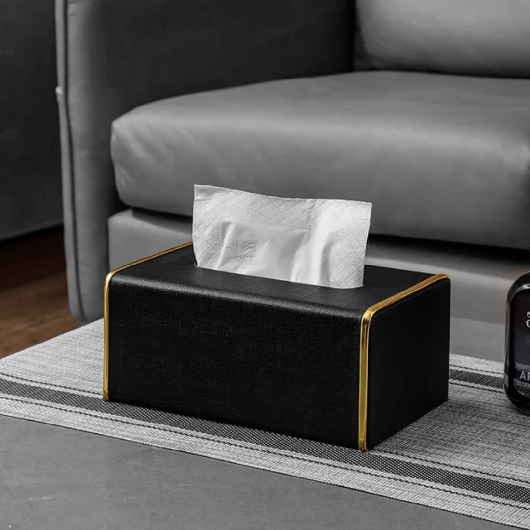 Fabric Tissue Holder with Gold Trim