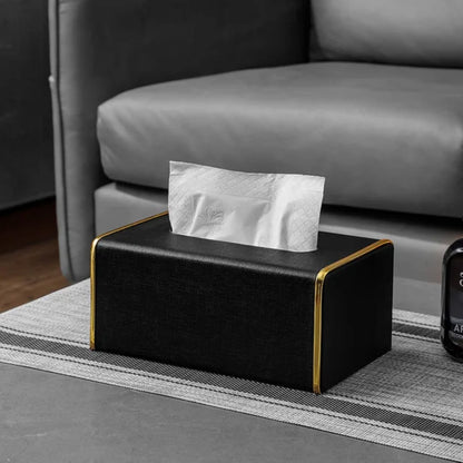 Fabric Tissue Holder with Gold Trim