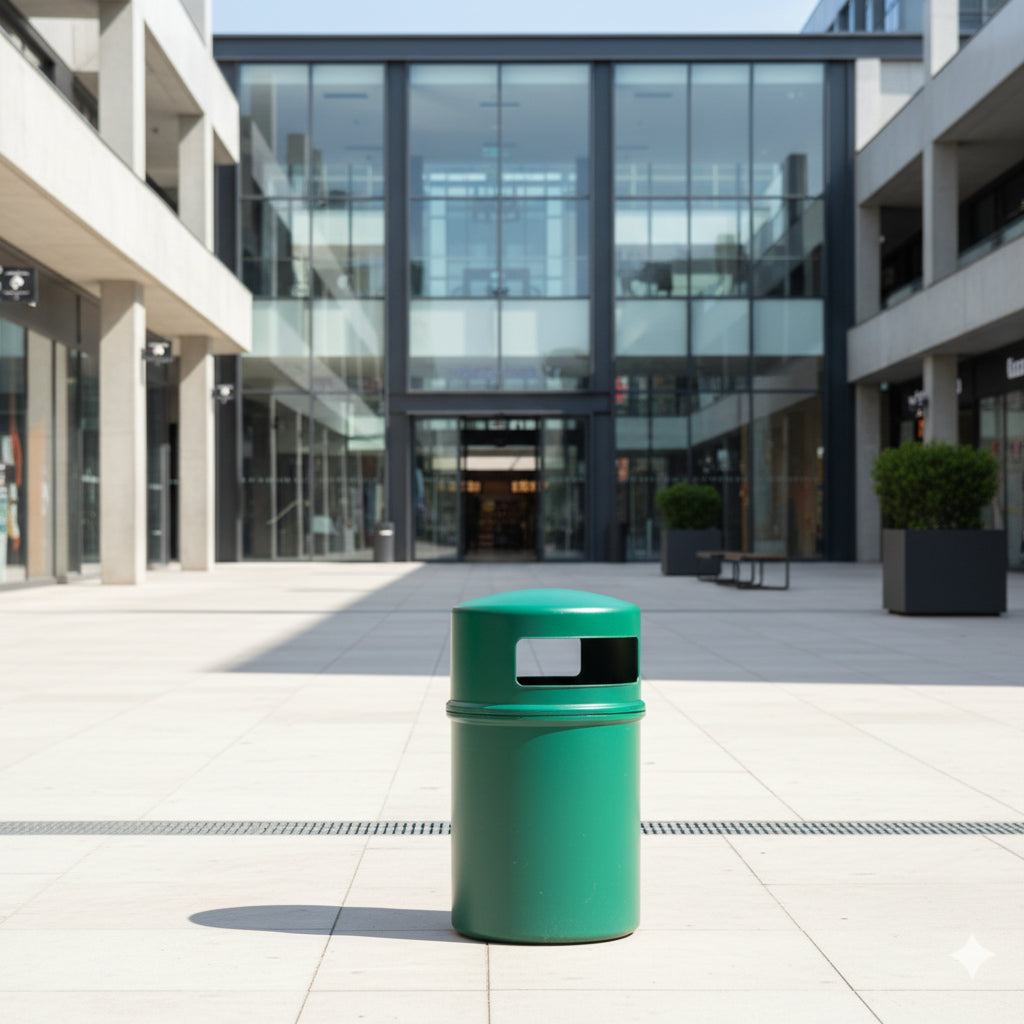 90L Cylindrical Outdoor Waste Bin — Domed Lid with Side Access Port