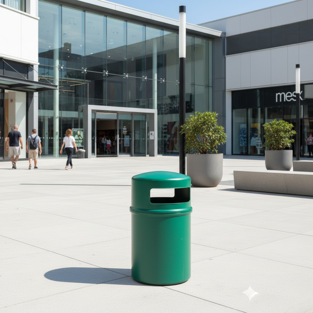 90L Cylindrical Outdoor Waste Bin — Domed Lid with Side Access Port