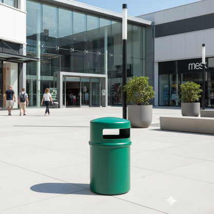 90L Cylindrical Outdoor Waste Bin — Domed Lid with Side Access Port