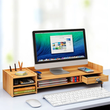 Desktop Bamboo Monitor Stand Riser with Desk Storage Organizer