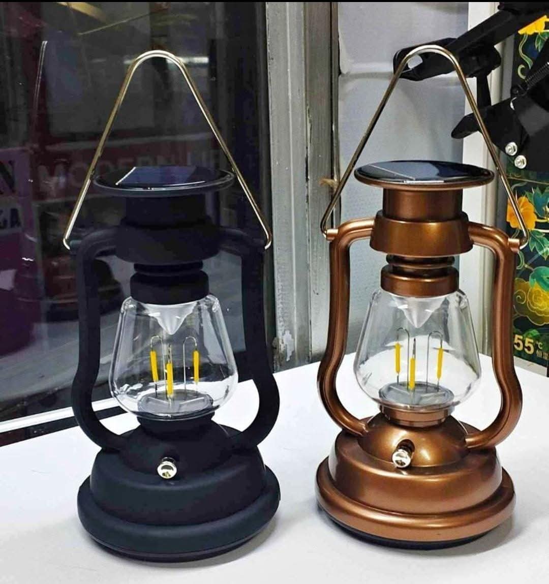 3 in 1 black solar rechargeable manual lantern lamp with warm bright light