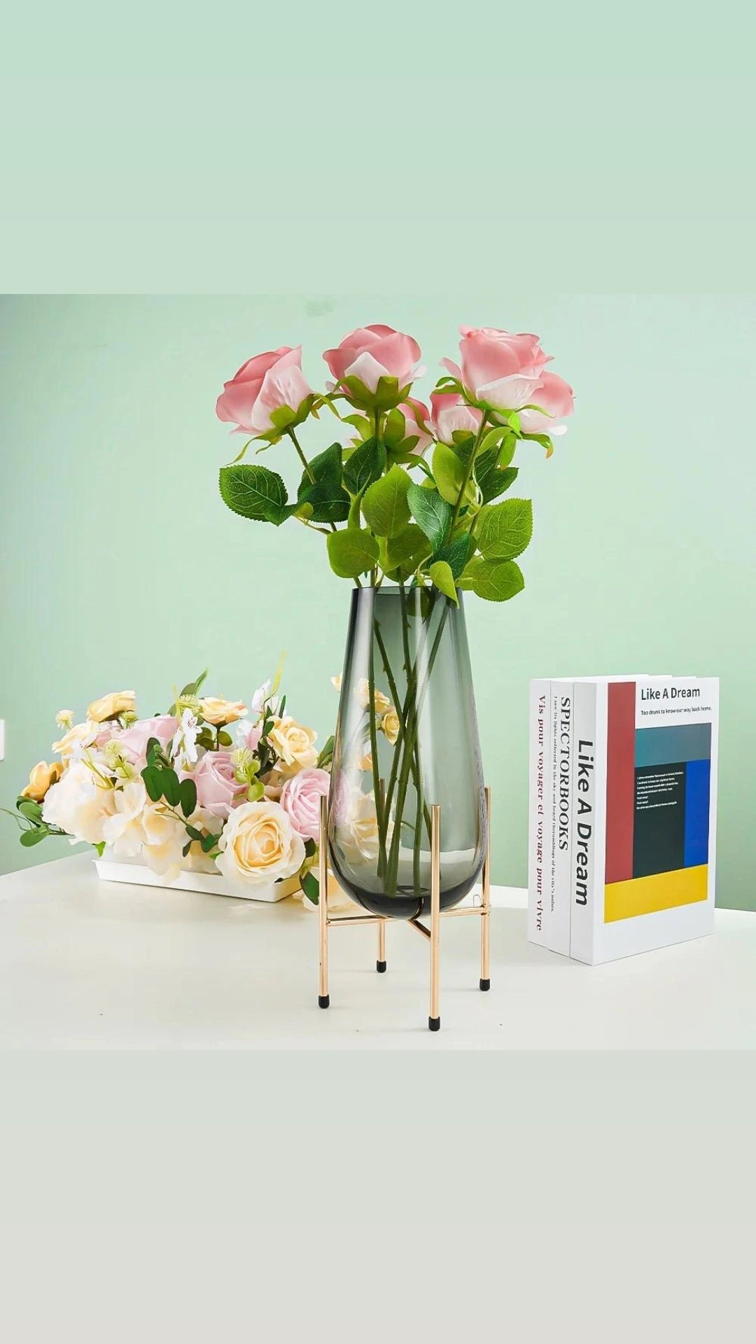 Glass Vase With Metallic Stand