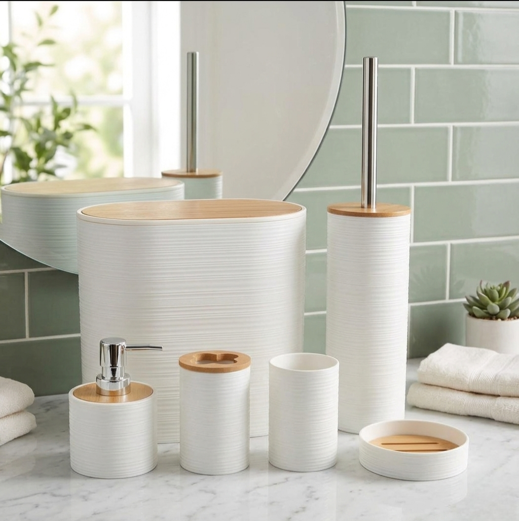6 Piece high-quality bathroom accessories set for organizing toiletries and enhancing bathroom décor