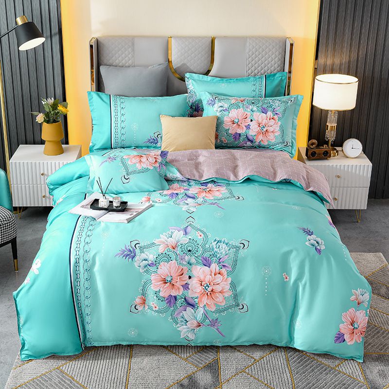 Luxury Nordic style cotton microfiber duvet cover set with bedsheet and four pillowcases, available in 5x6 and 6x6 sizes
