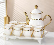 8 Piece Ceramic Tea Set With Golden Rim