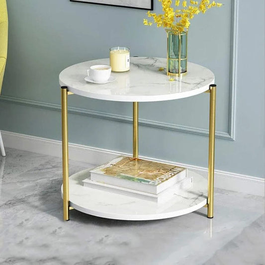 Marble textured side stool with glass top in a modern luxury design