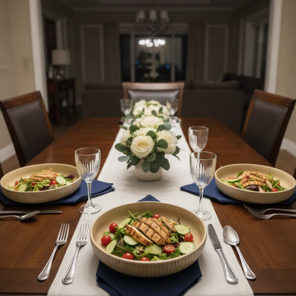 Ribbed Beige Pasta Plate Set