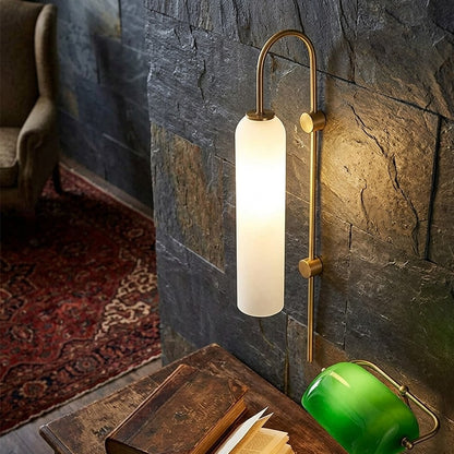 Minimalist Wall Mounted LED Light Fixture Brass and Frosted Glass