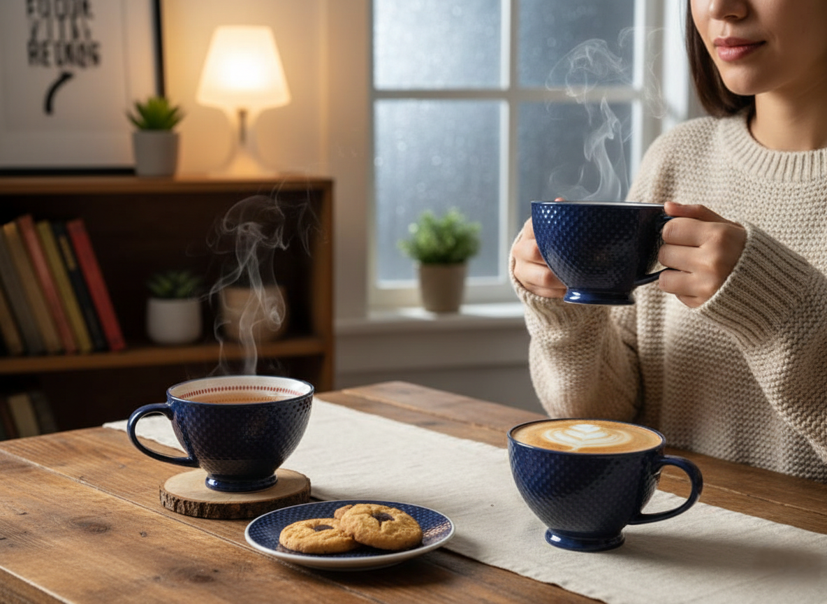 6Pcs Printed Porcelain Cups 355 ml