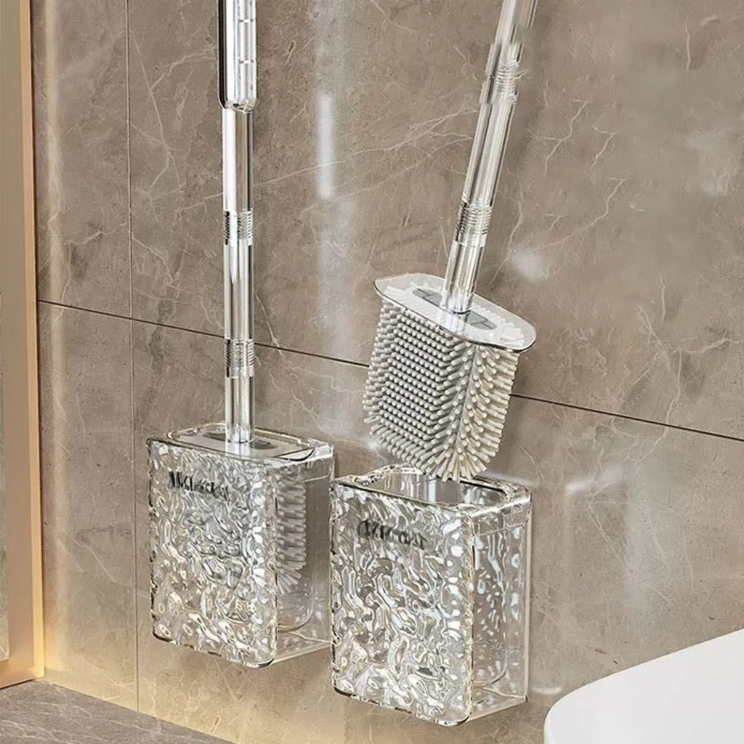Wall Mounted Bathroom/Toilet Silicone Cleaning Brush With Holder