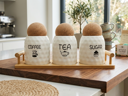 Tea coffee sugar storage set for kitchen organization