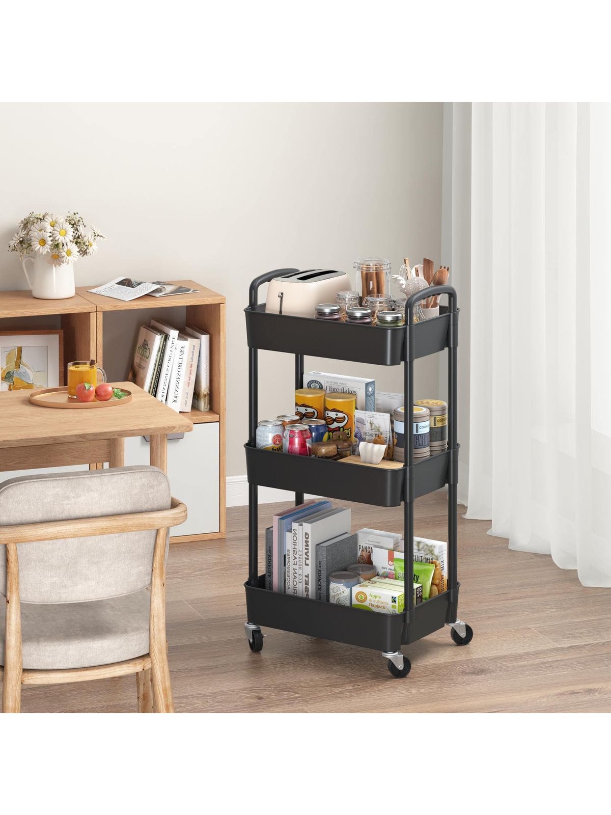 Multi Purpose 3-Layer Metal Storage Movable Trolley Rack