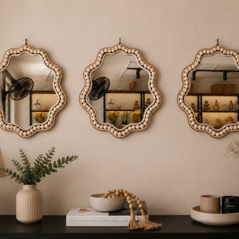Boho Beaded Irregular Mirror and Decorative Tray