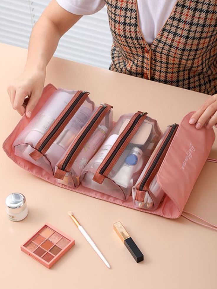 4-in-1 detachable women’s makeup bag with large capacity and foldable design