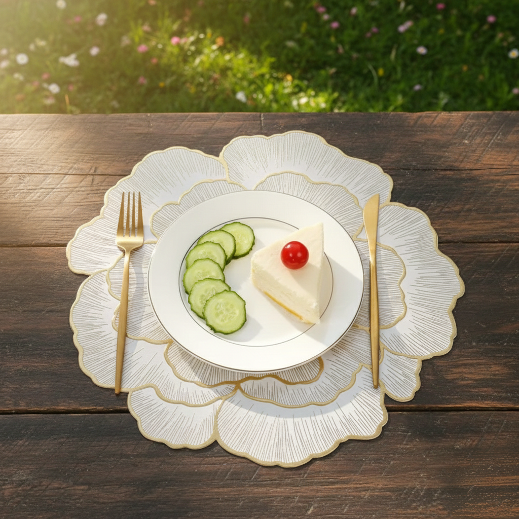 Set of six gold PVC waterproof and heat resistant table mats