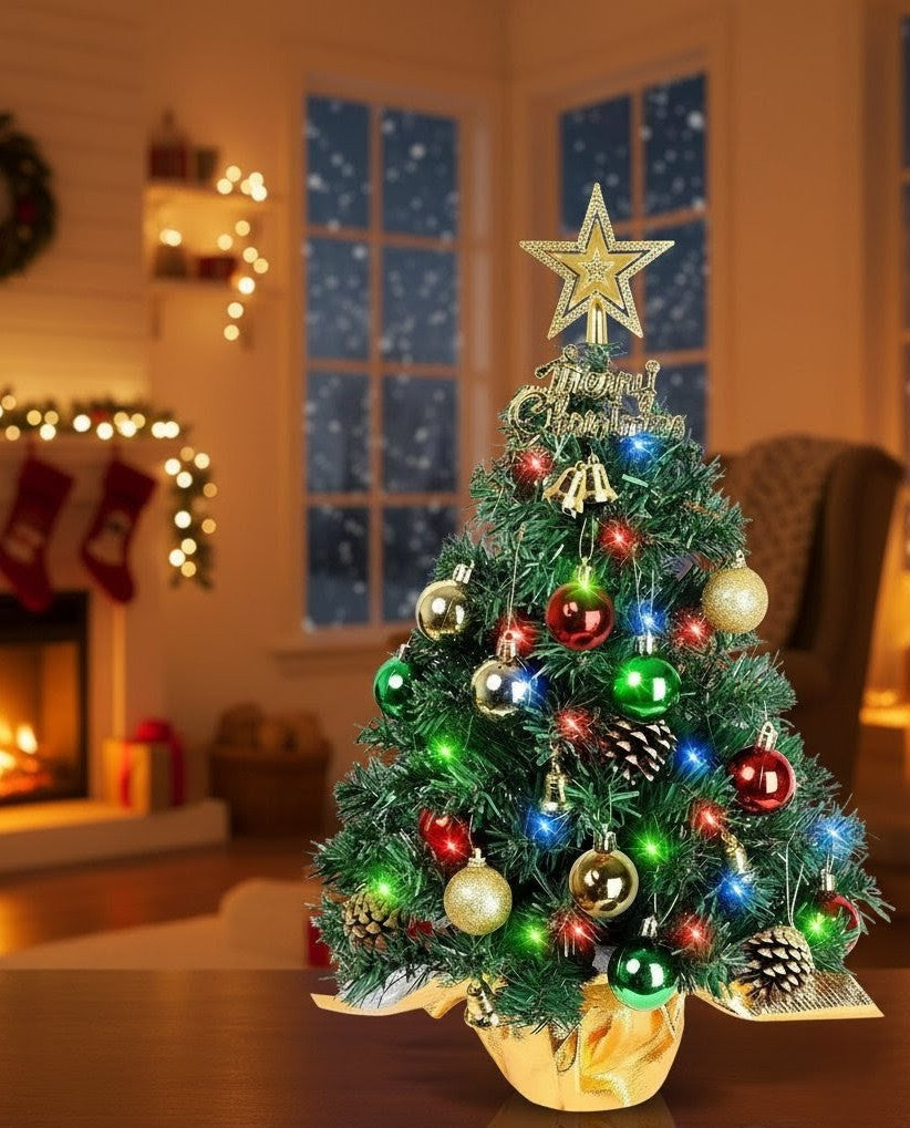Mini Tabletop Christmas Tree with Decorations and Lights