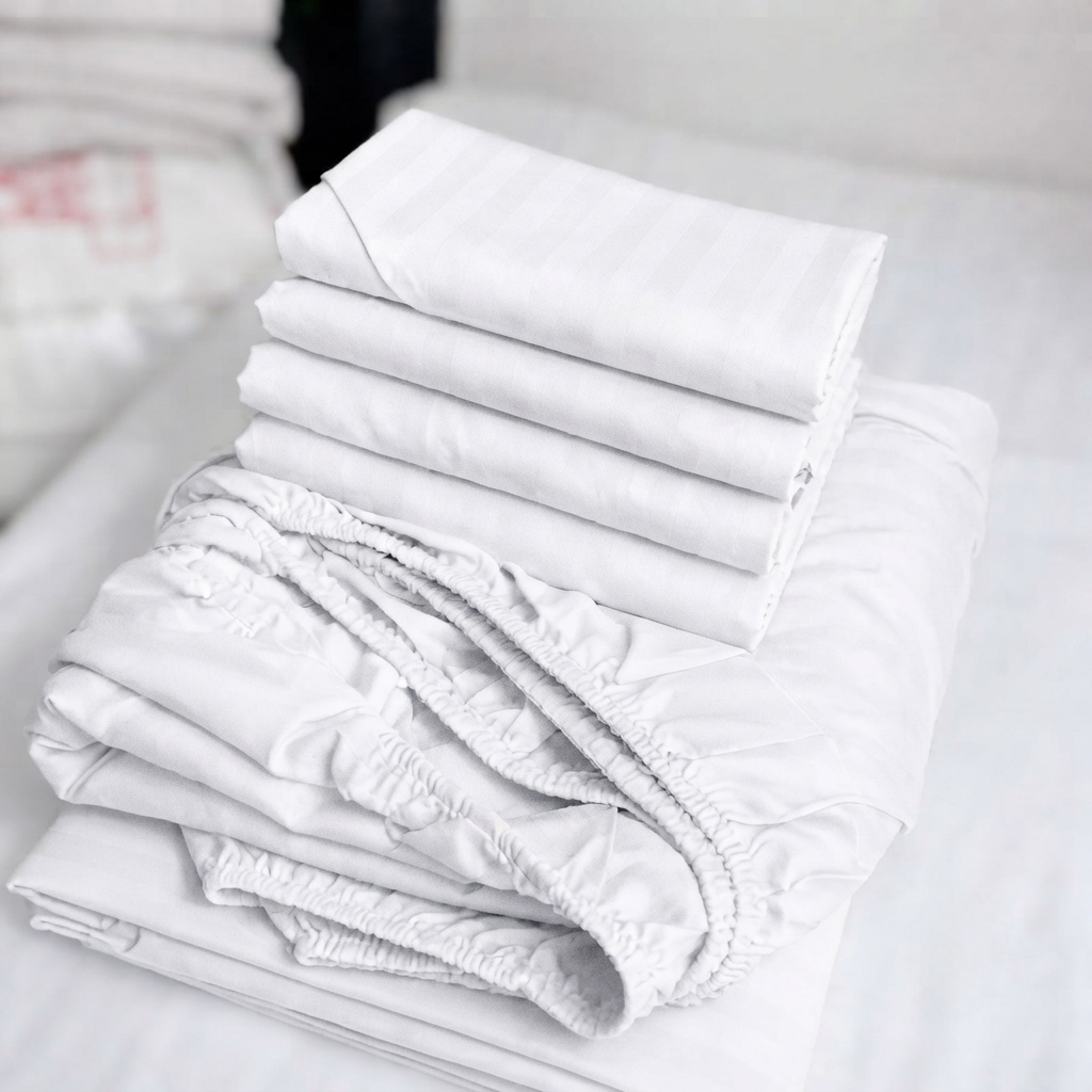 Plain Striped Cotton Fitted Bedsheet Set 6 × 6