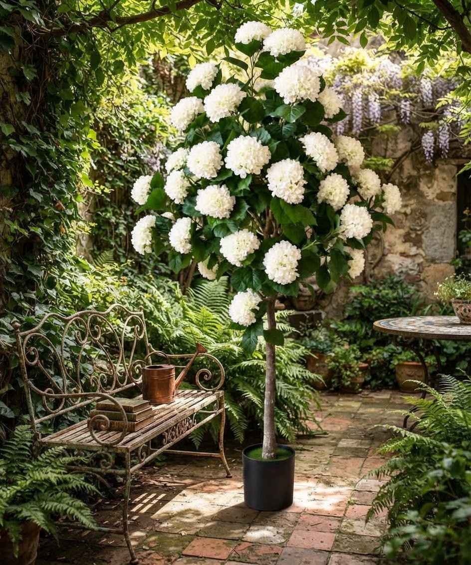 Artificial White Hydrangea Tree