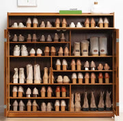 7 layer bamboo shoe cabinet with varied shelf heights and top storage shelf for sneakers heels sandals ankle boots and entryway organisation 117x115x33cm.