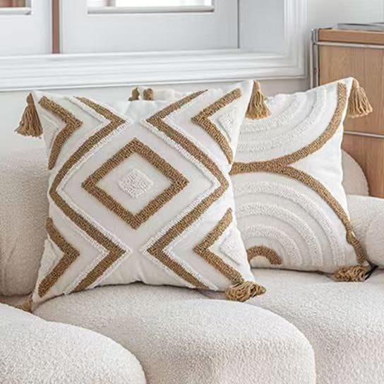 Boho Geometric Diamond Line Tufted Pillow Covers – 45×45 cm