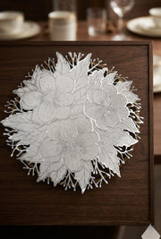 Silver Nordic round lace mat 35cm for elegant table decoration and surface protection