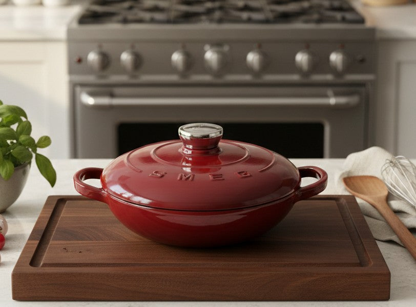SMEG cast iron casserole, 26cm, durable cookware for stovetop and oven use