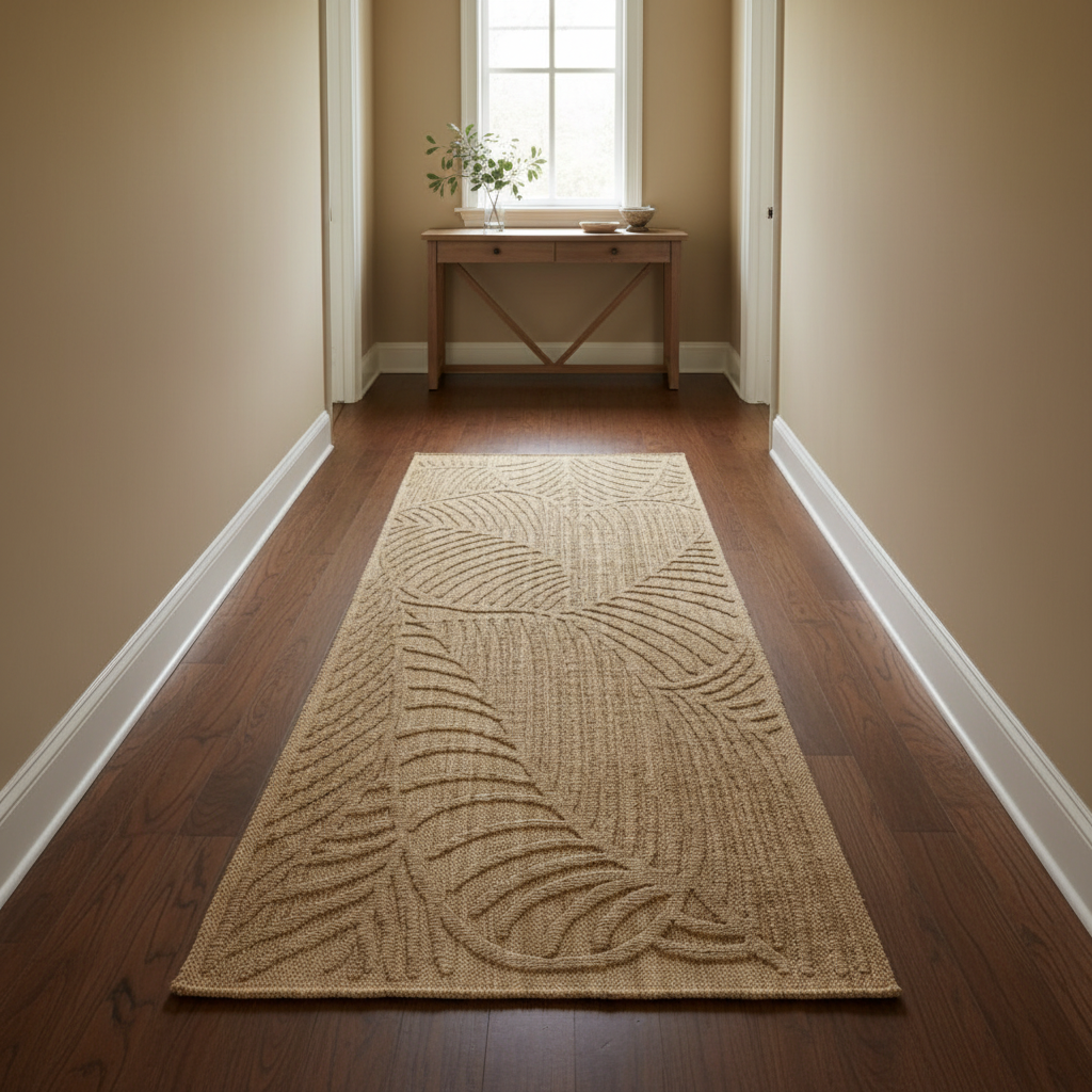 Timeless Woven Art Deco Leaf Corridor Runner Rug - Beige Raised Arch Pattern KBLOOM04 #T08