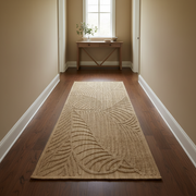 Timeless Woven Art Deco Leaf Corridor Runner Rug - Beige Raised Arch Pattern KBLOOM04 #T08