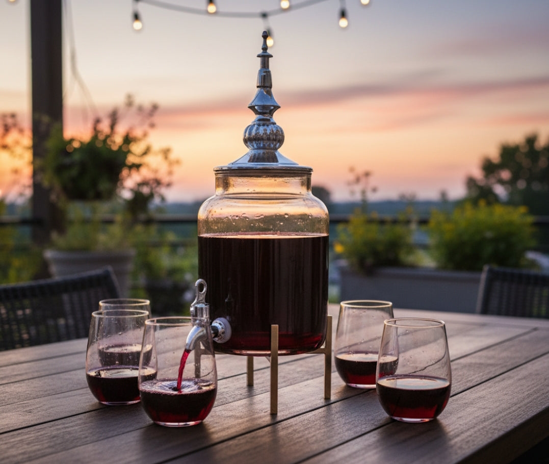 Glass Gold Decanter With Tap And 6pcs Glasses