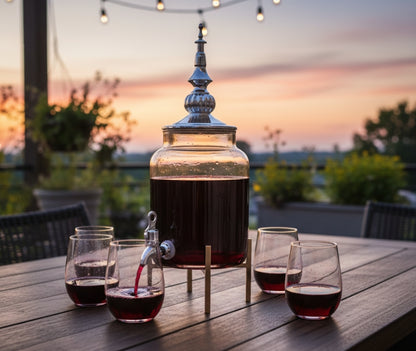 Glass Gold Decanter With Tap And 6pcs Glasses