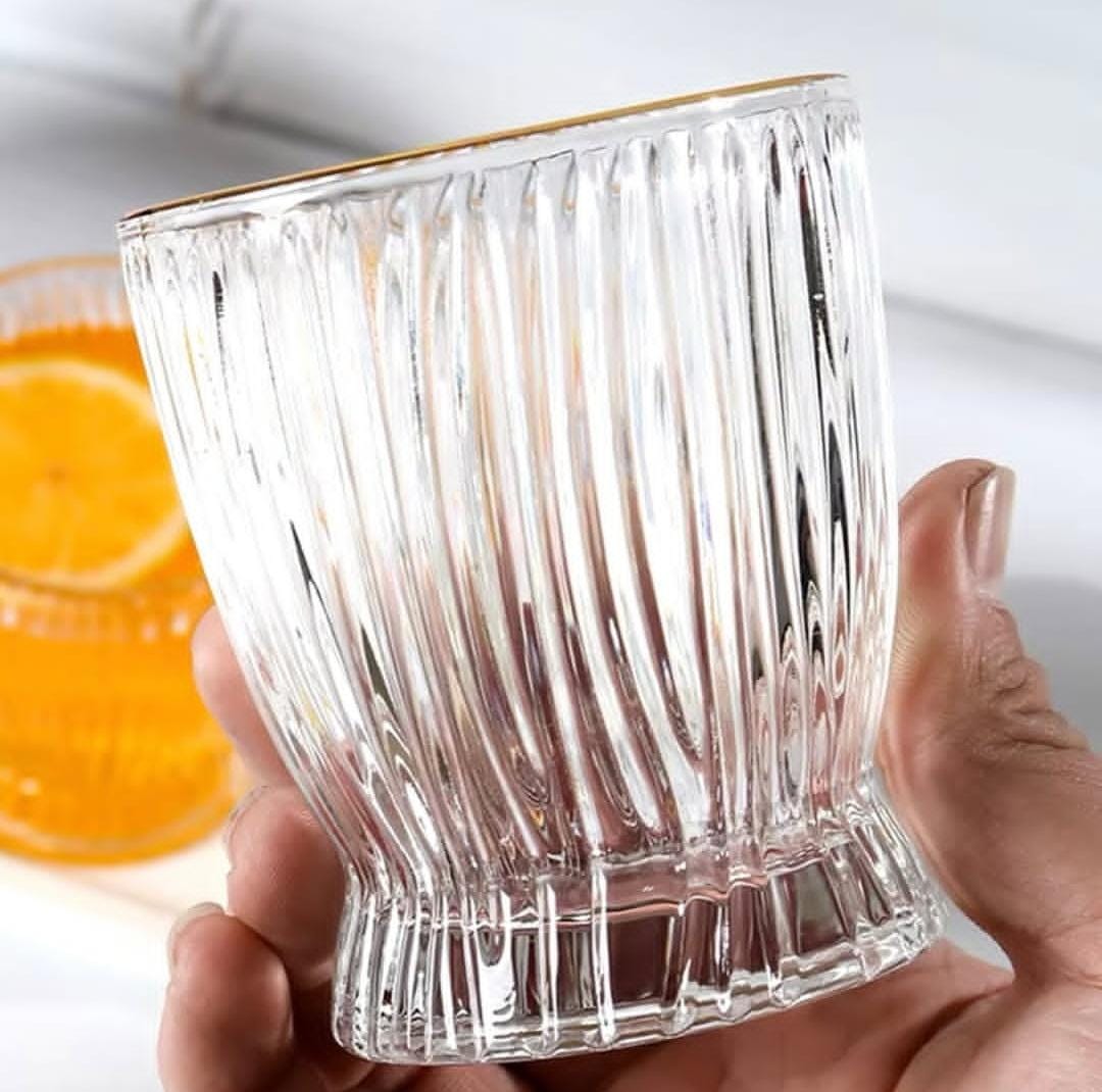 Ribbed Glasses with Gold Rim