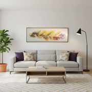 Yellow feather style framed oil painting with textured detailing for elegant contemporary interiors.