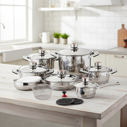 19-piece Stainless steel sufuria cookware set with casseroles and pans