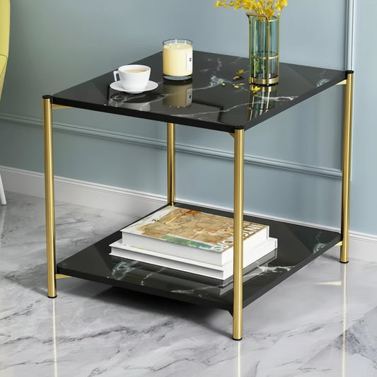 2-tier side table in white and black measuring 40 × 40 × 43 cm for bedside and living room storage use