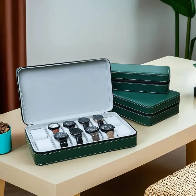 12-slot Watch organizer storage box for personal or business use, dust-free compartments.