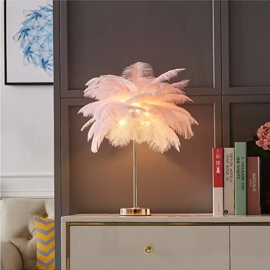 Bedside LED White Feather Table Lamp