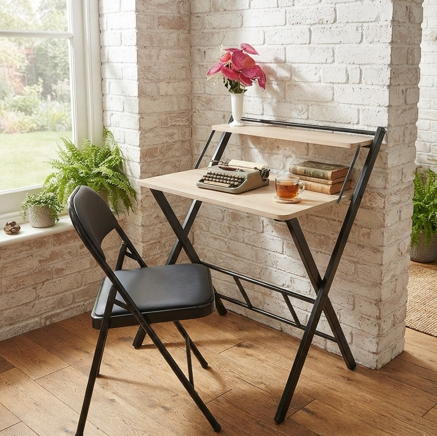 Foldable Computer Desk with Upper Storage Shelf